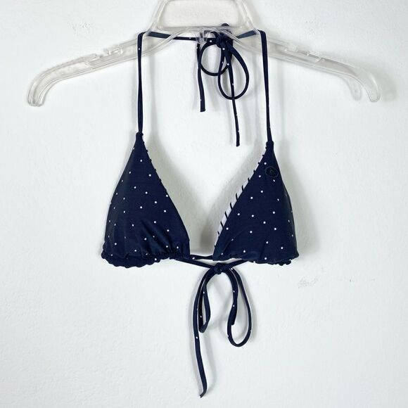 Navy Blue & White Stars & Stripes Reversible String Bikini Top - Picture 1 of 3